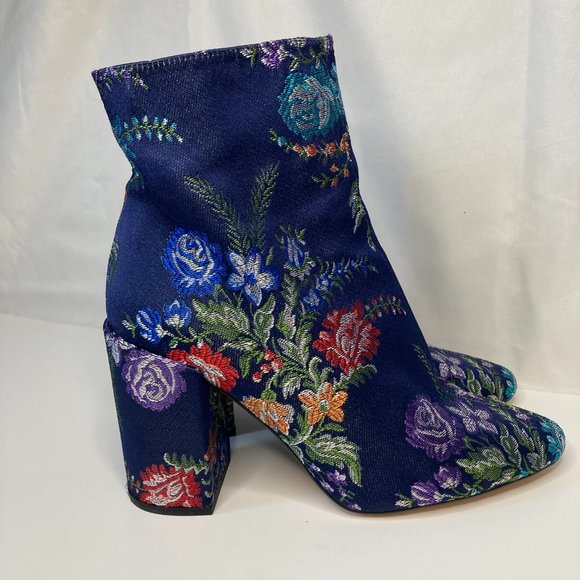 Zara - Spain Basic Collection Jaquard Flower Boots Size 8 Navy Blue / Fl… - Picture 4 of 8